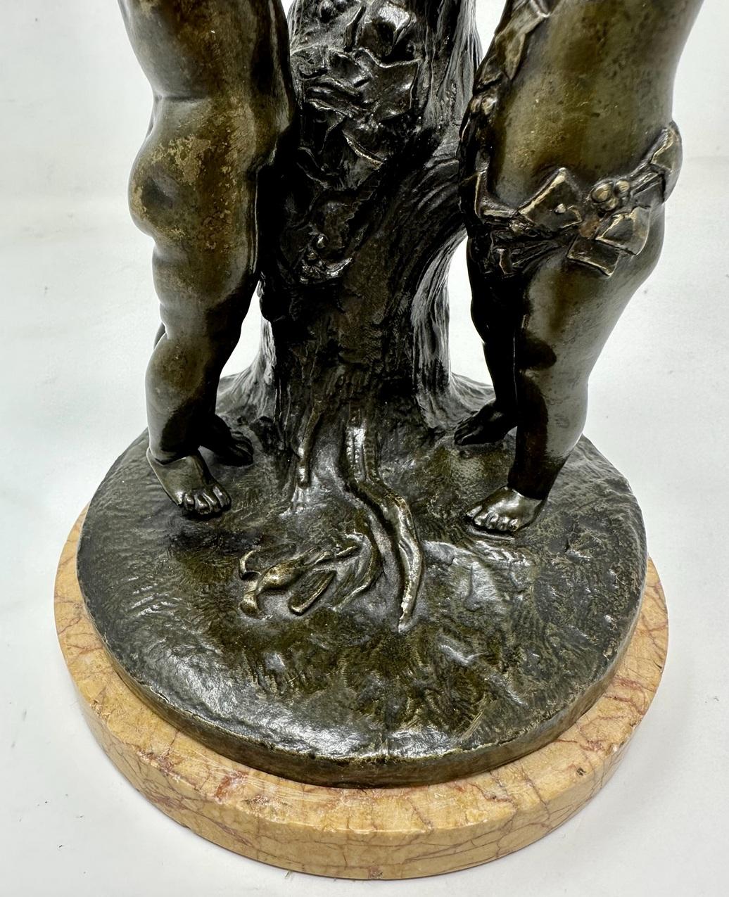 Antique Siena Marble Bronze Bacchanalia Cherub Group Atrib Claude Michel Clodion For Sale 3