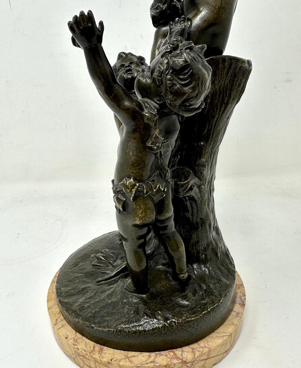 Brass Antique Siena Marble Bronze Bacchanalia Cherub Group Atrib Claude Michel Clodion For Sale