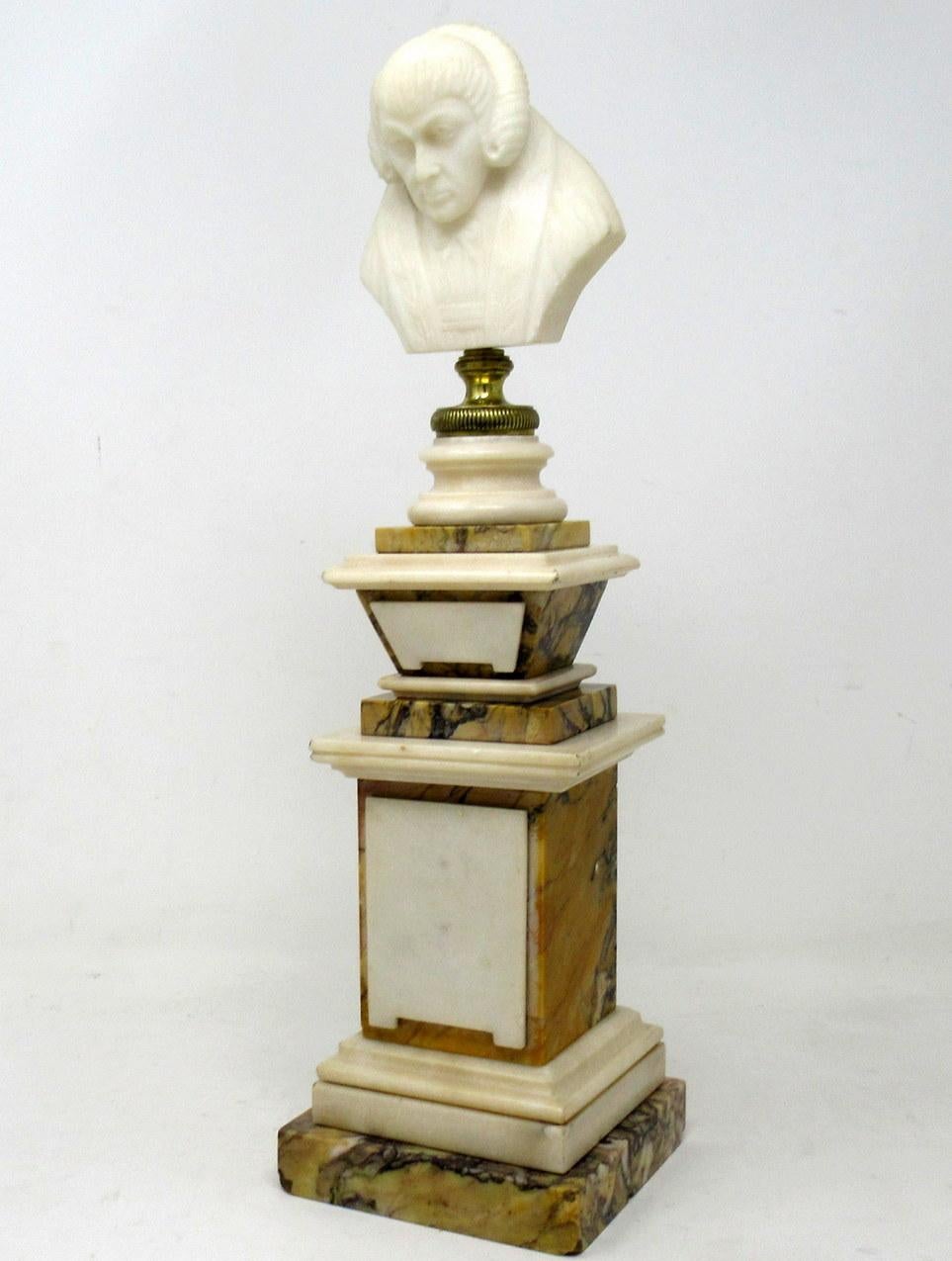 A very fine quality carved white marble bust of a Grand Tour classical maiden, with down cast head and exotic head dress, late nineteenth century 

This exceptional piece rests on a double socle of ormolu and statutory marble, above well grained