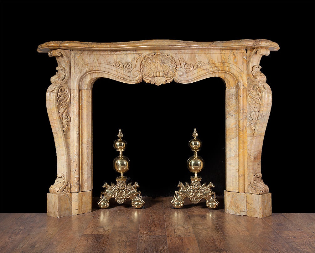 Siena Marble Antique Sienna Marble Fireplace in the Rococo Revival Style For Sale