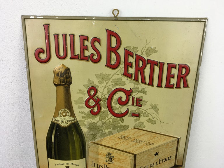 Belle Époque Antique Sign Champagne Jules Bertier, circa 1900, France For Sale