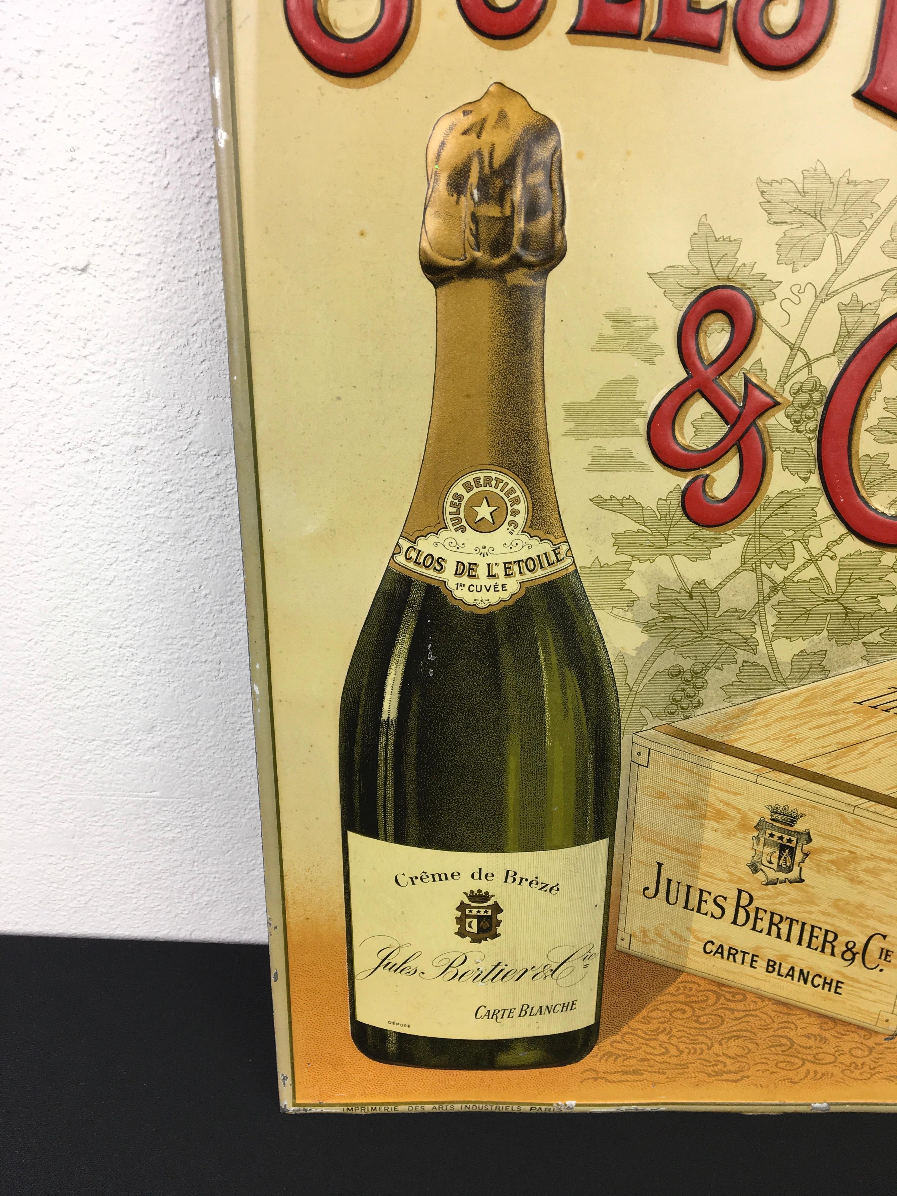 Champagner-Schild Jules Bertier, um 1900, Frankreich im Zustand „Gut“ im Angebot in Antwerp, BE