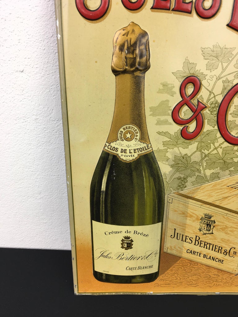 Embossed Antique Sign Champagne Jules Bertier, circa 1900, France For Sale
