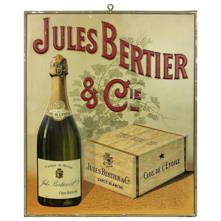Antique Sign Champagne Jules Bertier, circa 1900, France For Sale