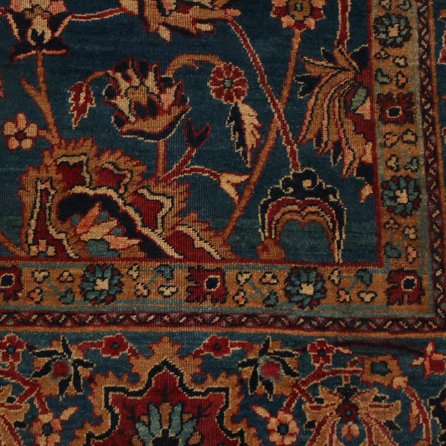 Antiker Kastikaler Kerman-Perserteppich aus blauer Wolle von Teppich & Kelim (Persisch) im Angebot
