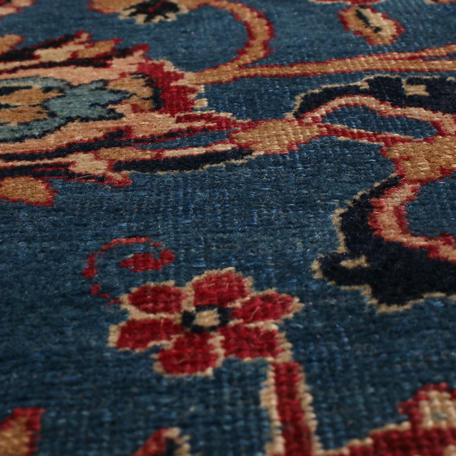 Hand-Knotted Antique Signature Kastikian Kerman Blue Wool Persian Rug by Rug & Kilim For Sale