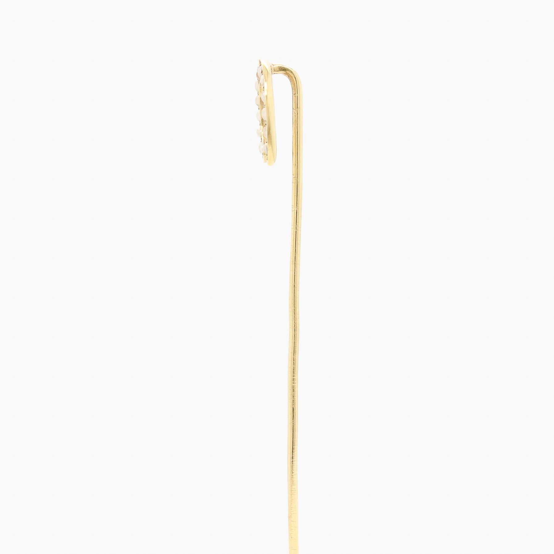 Antique Signed 14k Gold & Pearl Horseshoe Stickpin In Good Condition For Sale In Philadelphia, PA