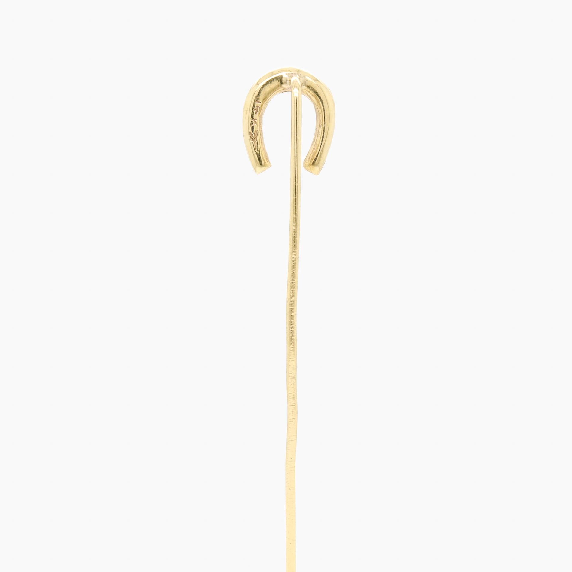 Women's or Men's Antique Signed 14k Gold & Pearl Horseshoe Stickpin For Sale
