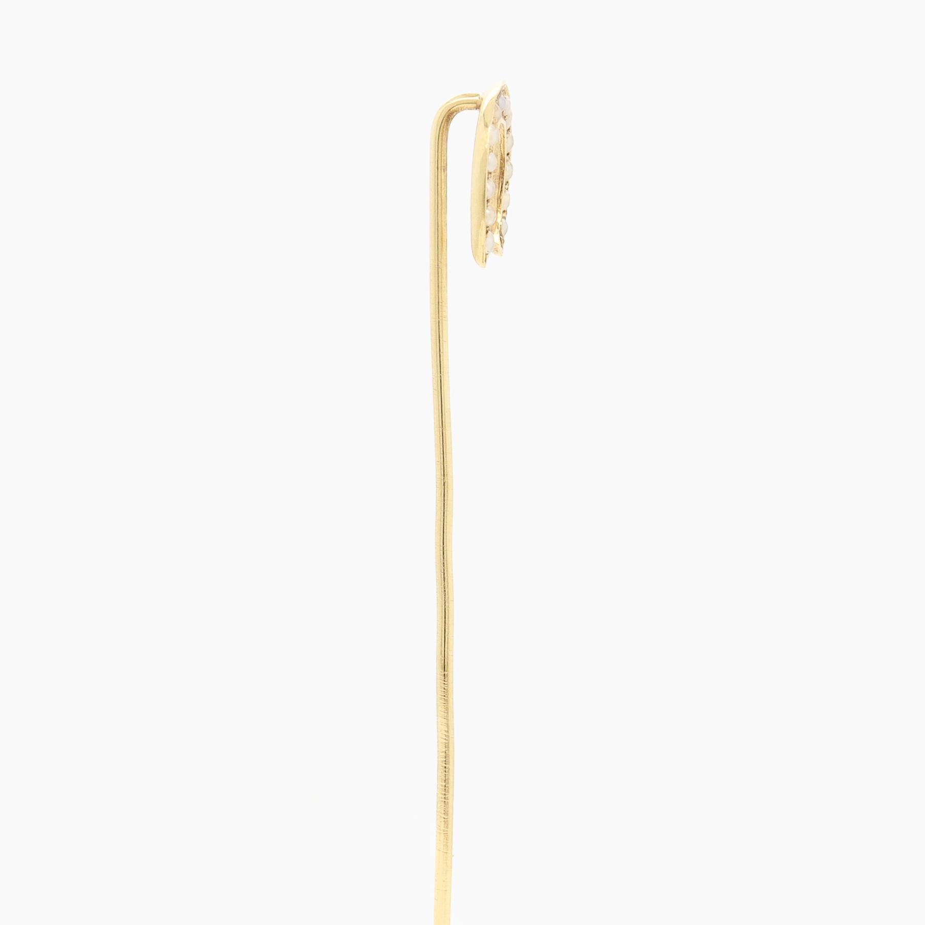 Antique Signed 14k Gold & Pearl Horseshoe Stickpin For Sale 1