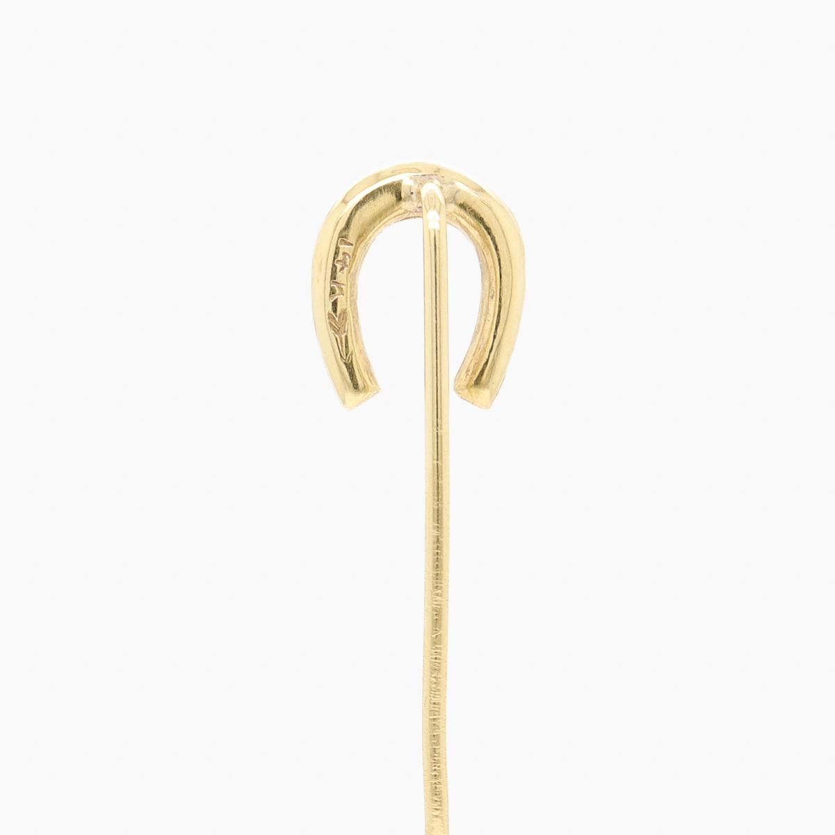Antique Signed 14k Gold & Pearl Horseshoe Stickpin For Sale 3