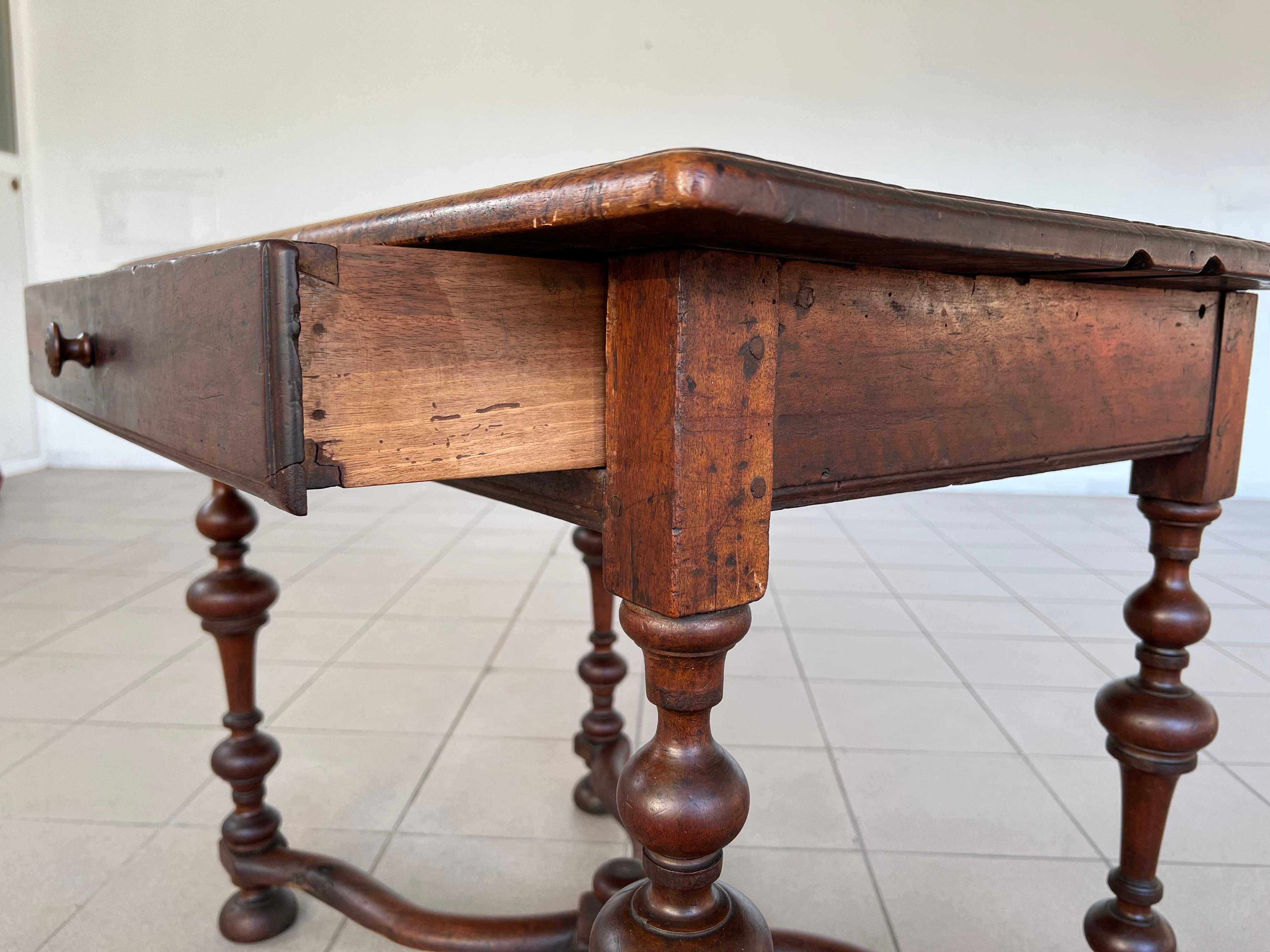 Antique Signed 18c French Baroque Style Wallnut Side Table or Desk For Sale 6
