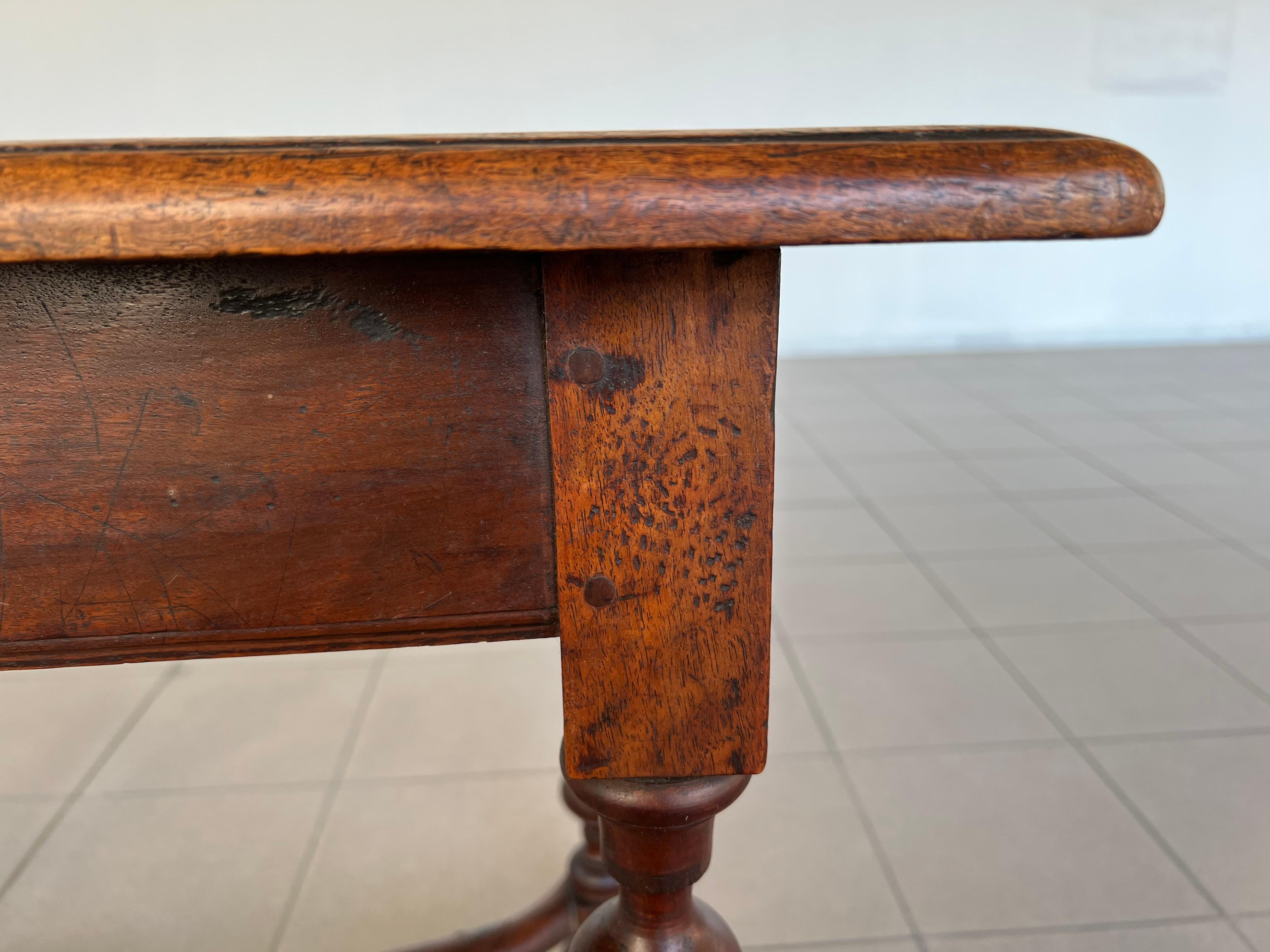 Antique Signed 18c French Baroque Style Wallnut Side Table or Desk For Sale 1