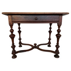 Antique Signed 18c French Baroque Style Wallnut Side Table or Desk