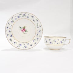 Antique Signed 18th Century Sevres Porcelain Floral Cornflower Cup & Saucer