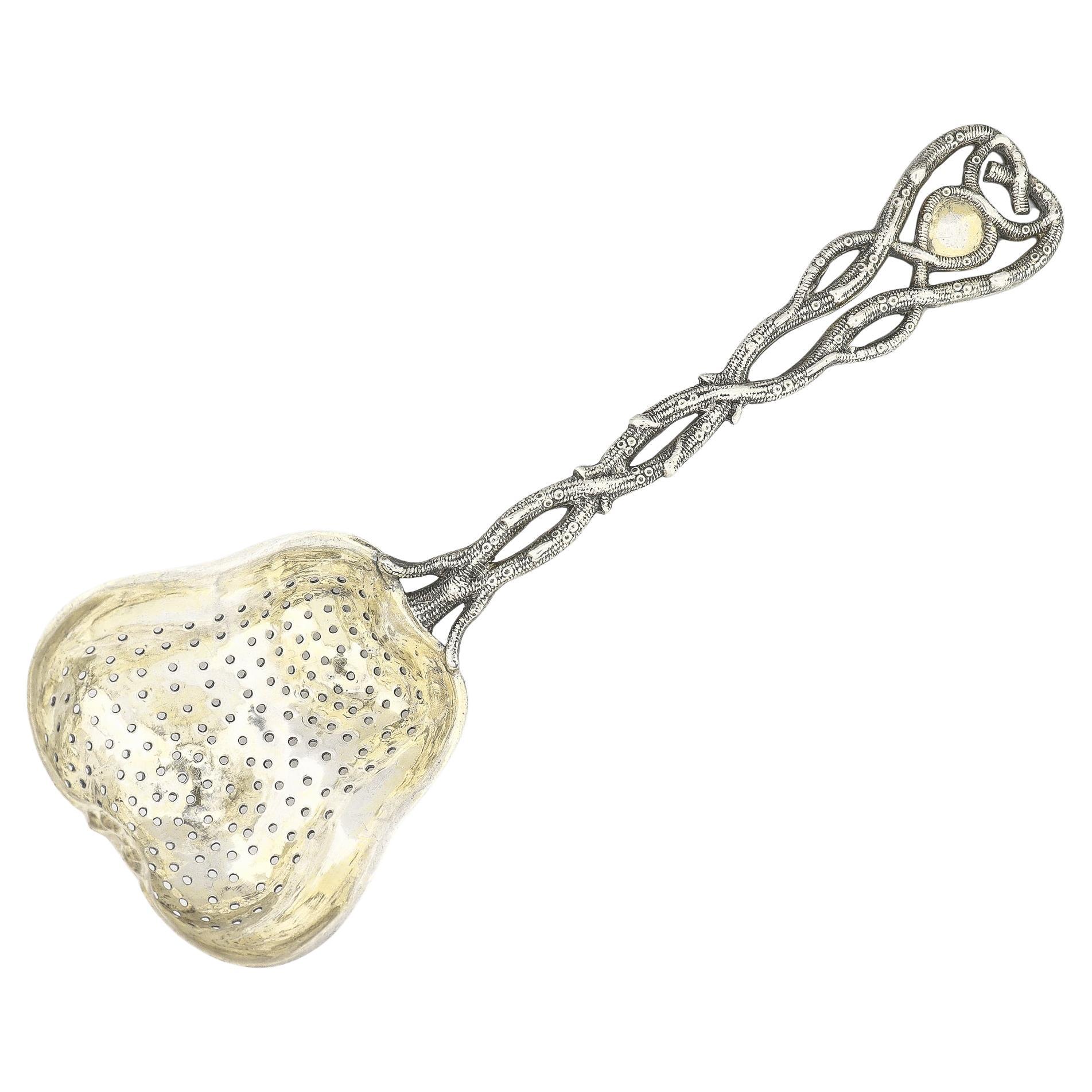 Antique Signed 19th Century Figural Russian 84 Silver Pear Shaped Tea Strainer