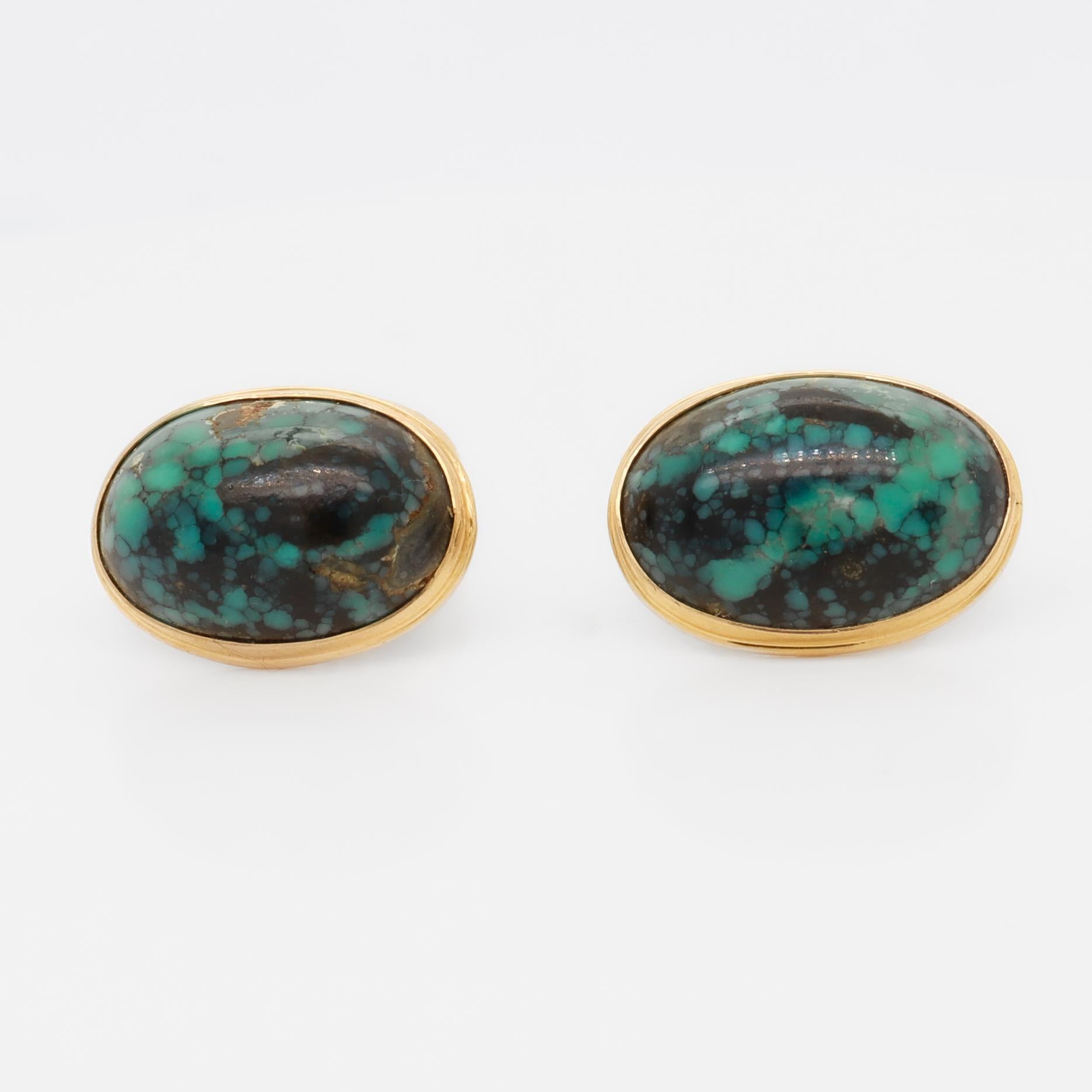 Men's Antique Signed AJM Co 10k Gold and Turquoise Cabochon Cufflinks For Sale