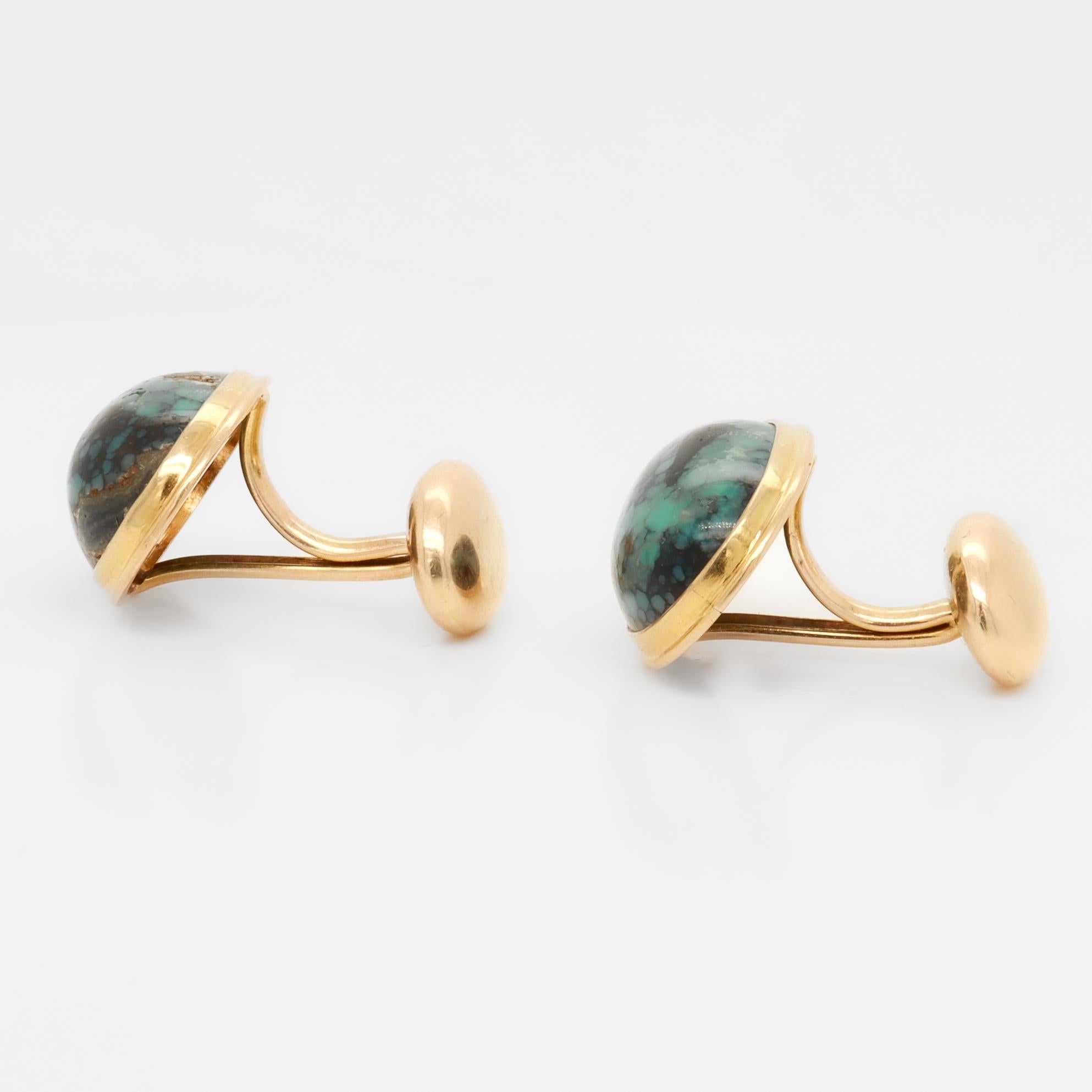Antique Signed AJM Co 10k Gold and Turquoise Cabochon Cufflinks For Sale 1