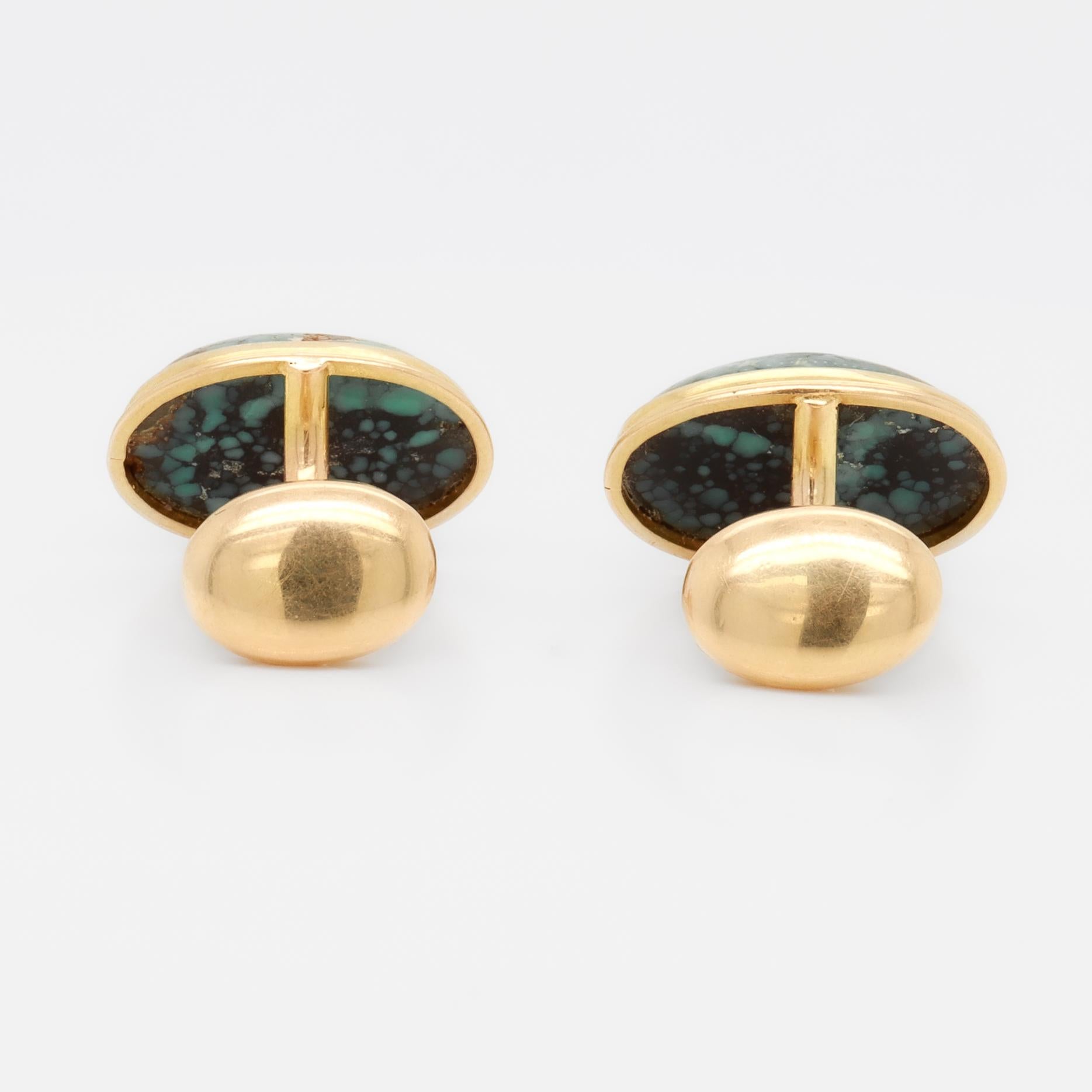 Antique Signed AJM Co 10k Gold and Turquoise Cabochon Cufflinks For Sale 2