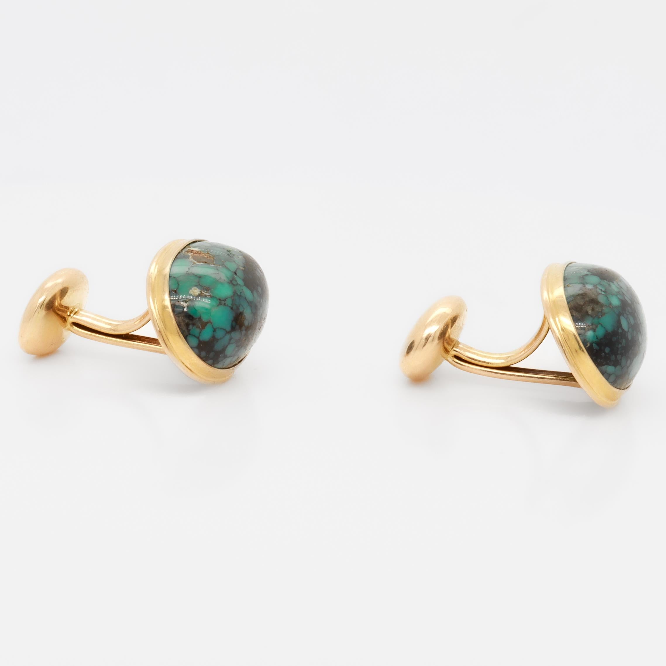 Antique Signed AJM Co 10k Gold and Turquoise Cabochon Cufflinks For Sale 3
