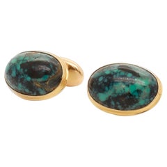 Gemelli antichi firmati AJM Co. in oro 10k e turchese cabochon