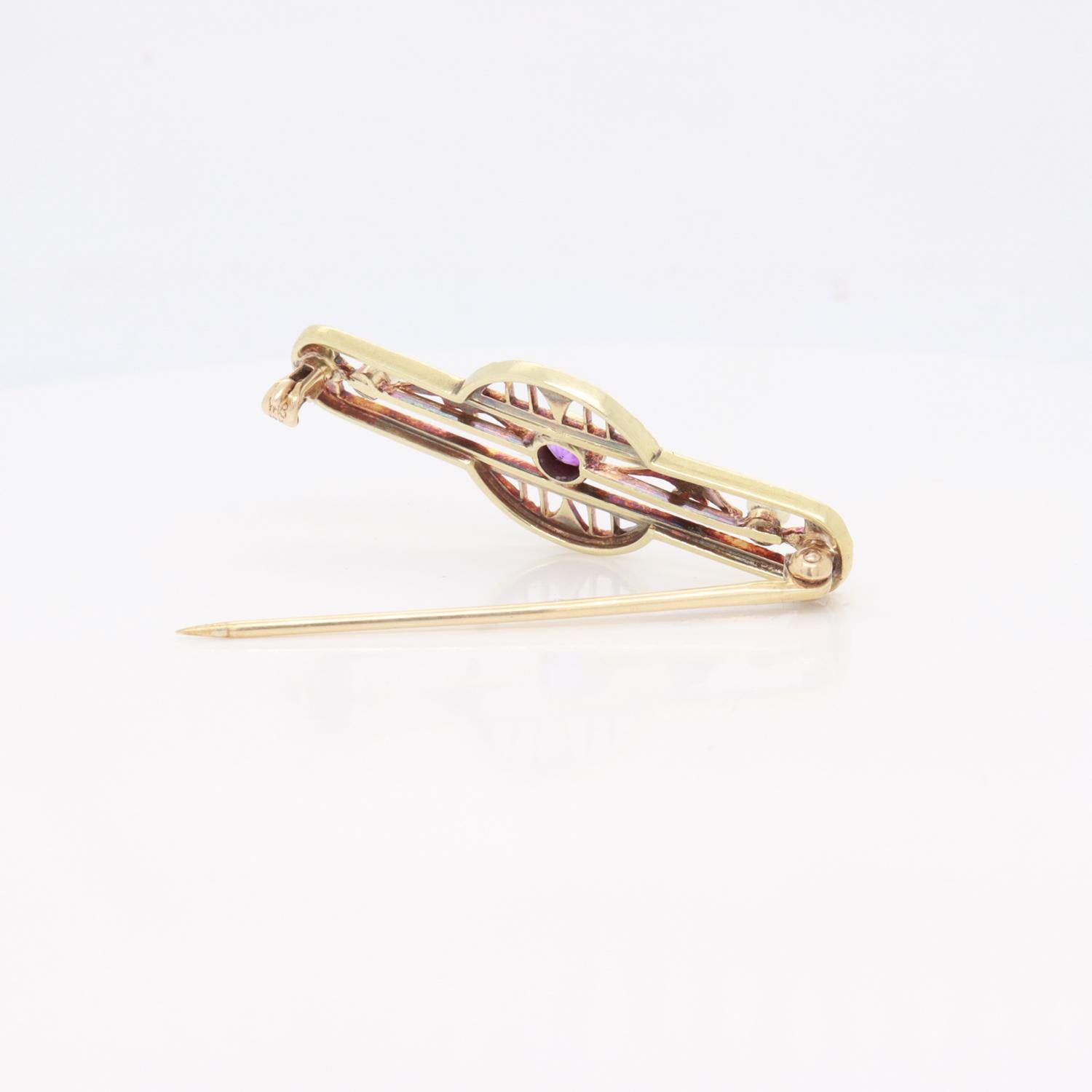 Antico firmato Allsopp-Bliss Co. Spilla Art Deco in oro 14K, ametista e perle in vendita 5