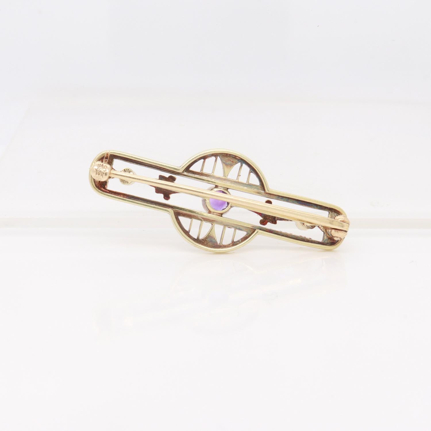 Antico firmato Allsopp-Bliss Co. Spilla Art Deco in oro 14K, ametista e perle in vendita 7
