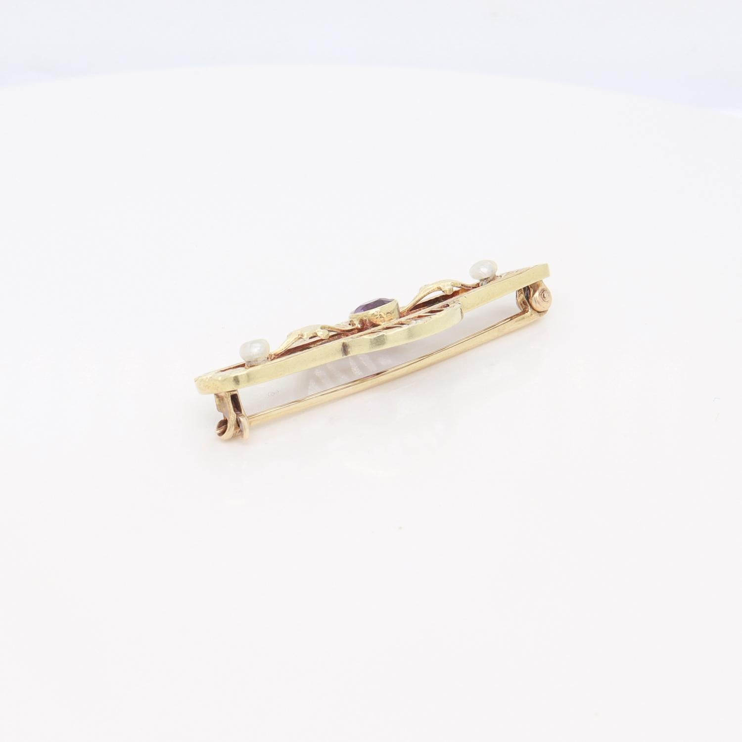 Antico firmato Allsopp-Bliss Co. Spilla Art Deco in oro 14K, ametista e perle in vendita 3