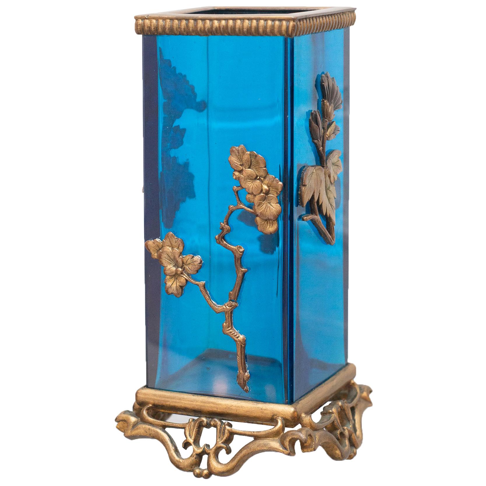 Antike signierte Vase aus Blau und Bronze von Alphonse Giroux Japonisme