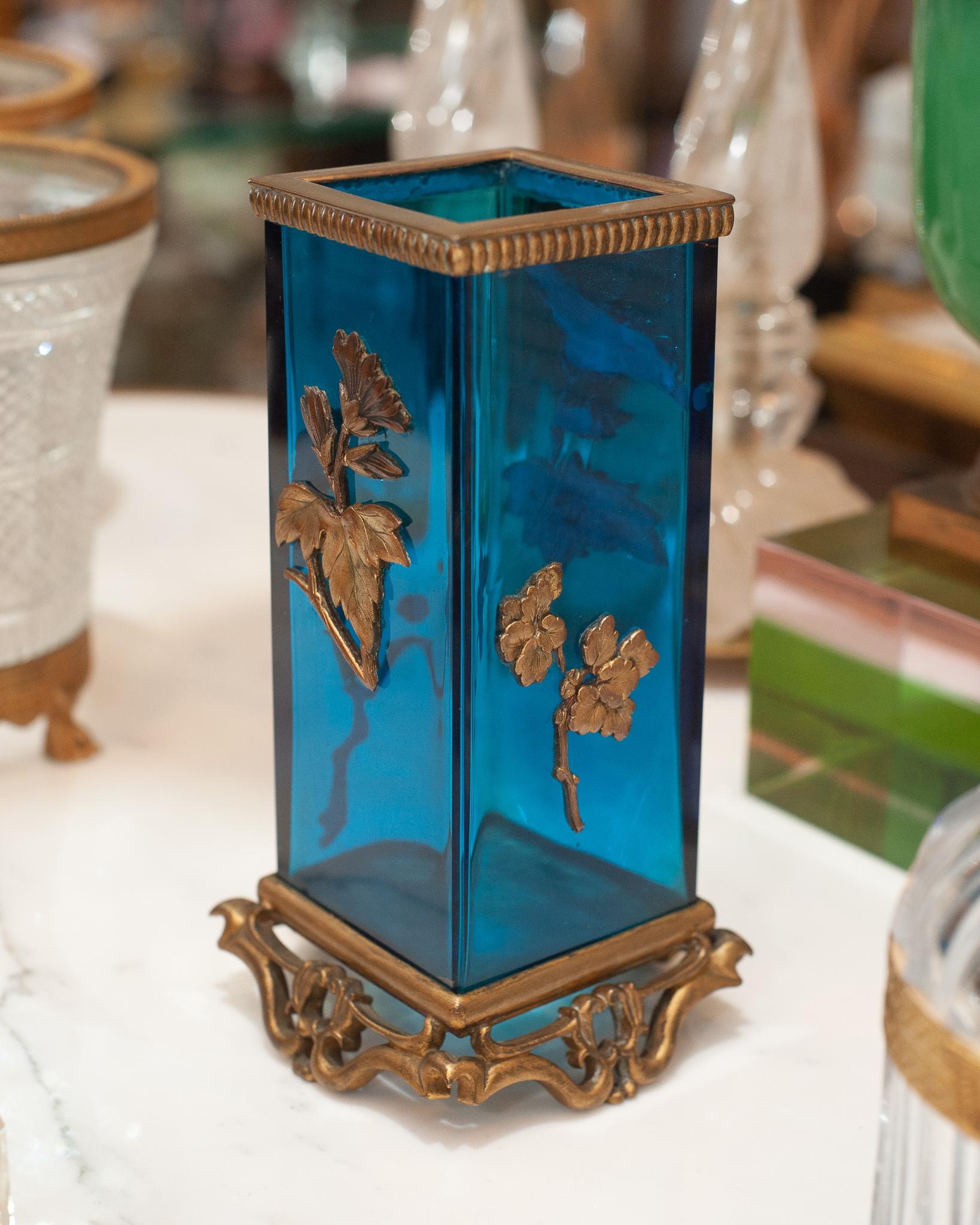 French Antique Signed Alphonse Giroux Japonisme Blue and Bronze Vase