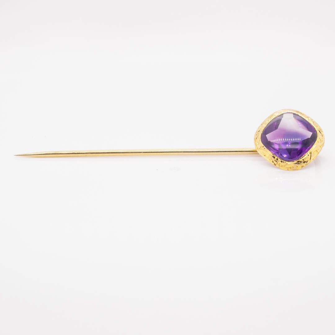 Antique Signed American Edwardian 14k Gold and Amethyst Stick Pin For Sale 5