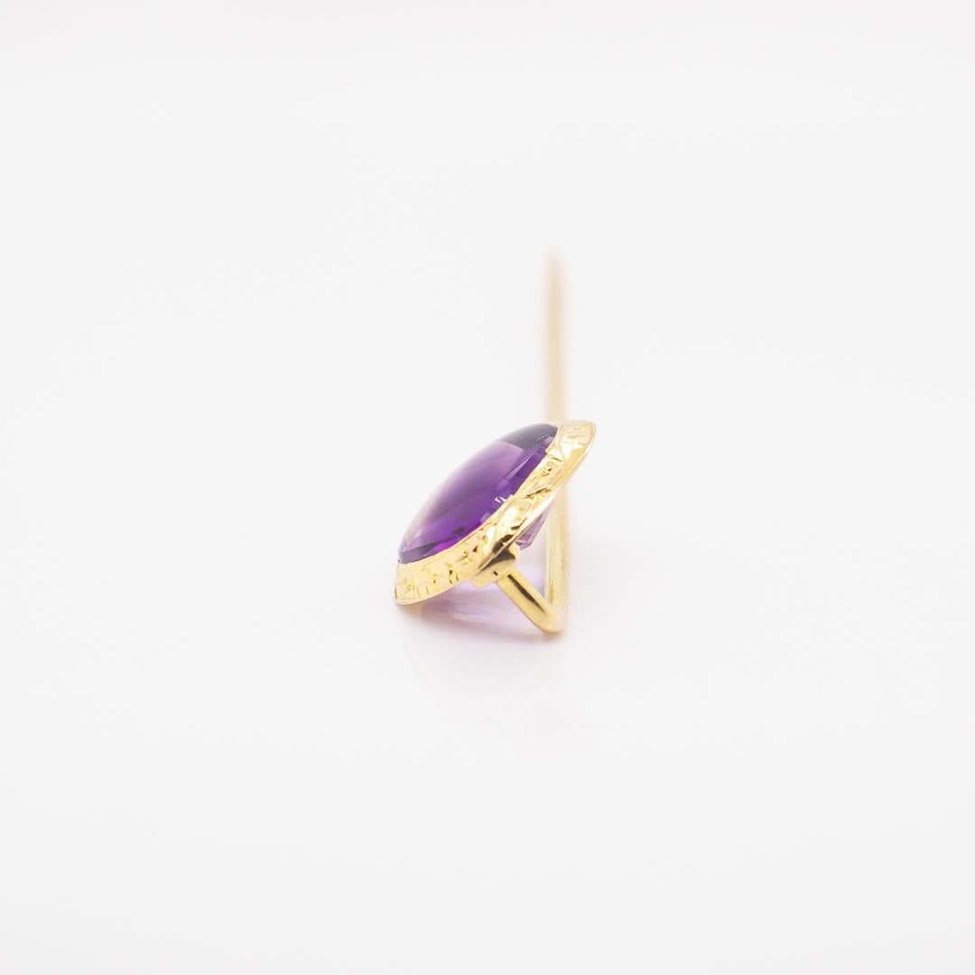 Antique Signed American Edwardian 14k Gold and Amethyst Stick Pin For Sale 6
