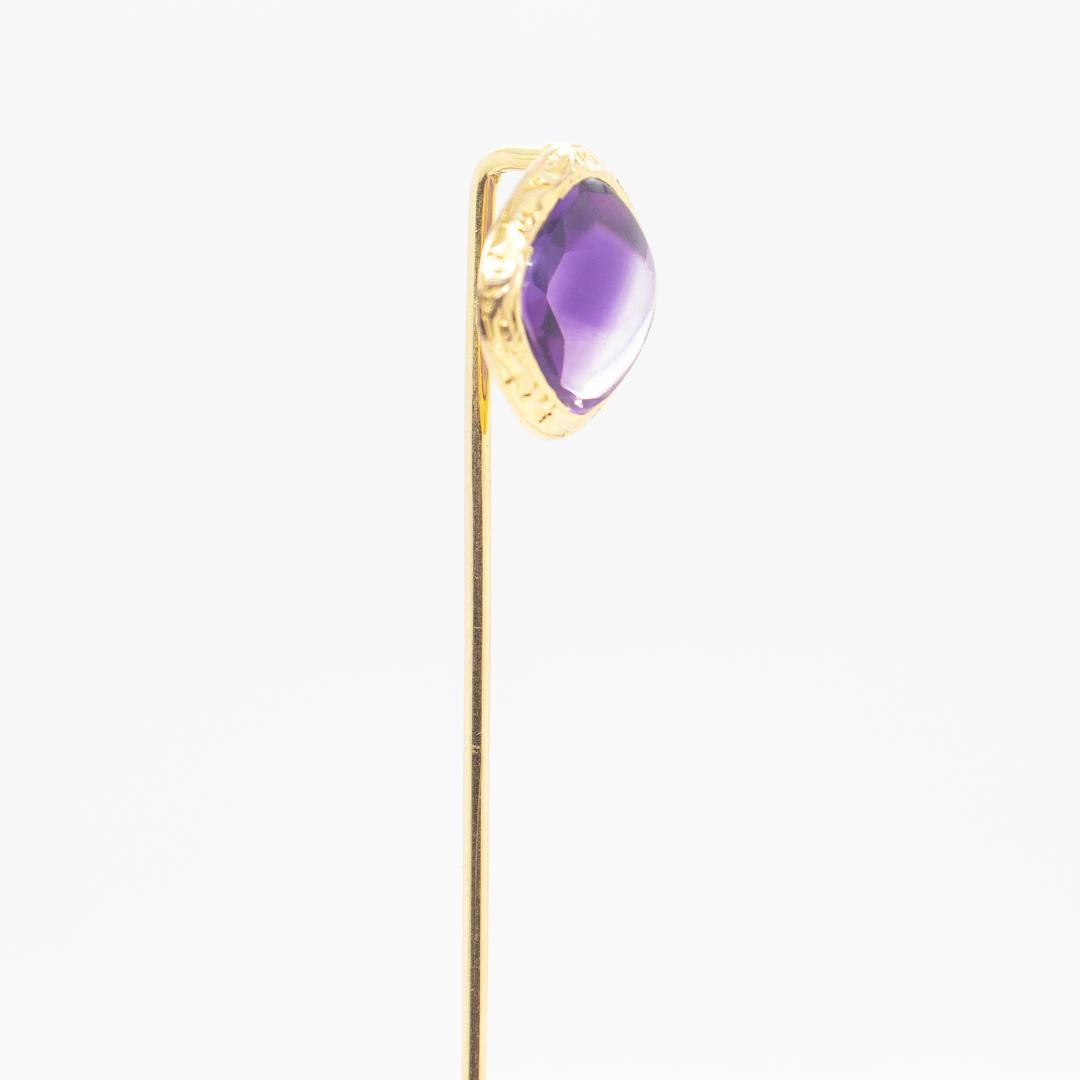 Antique Signed American Edwardian 14k Gold and Amethyst Stick Pin For Sale 7