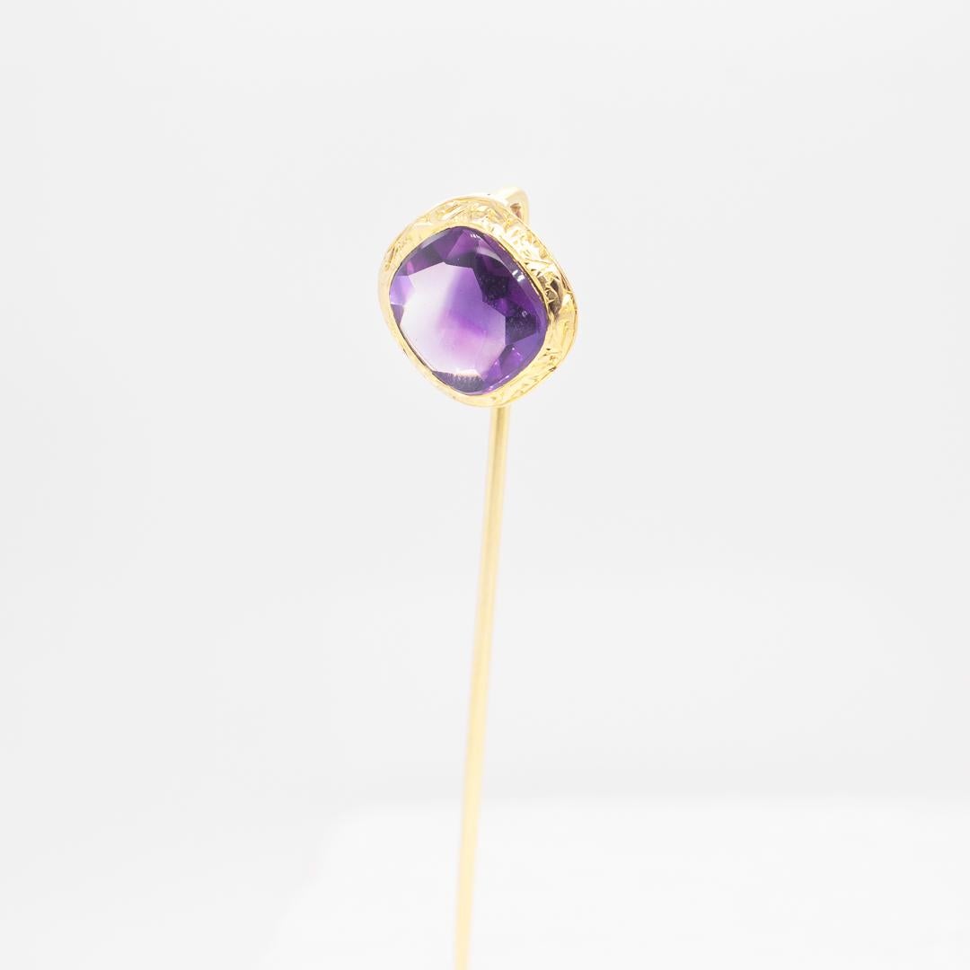 Antique Signed American Edwardian 14k Gold and Amethyst Stick Pin For Sale 8