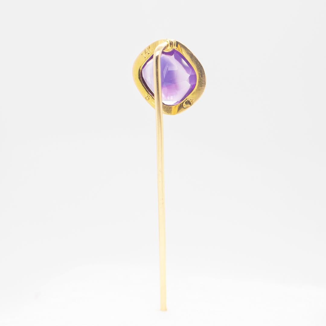 Antique Signed American Edwardian 14k Gold and Amethyst Stick Pin For Sale 11
