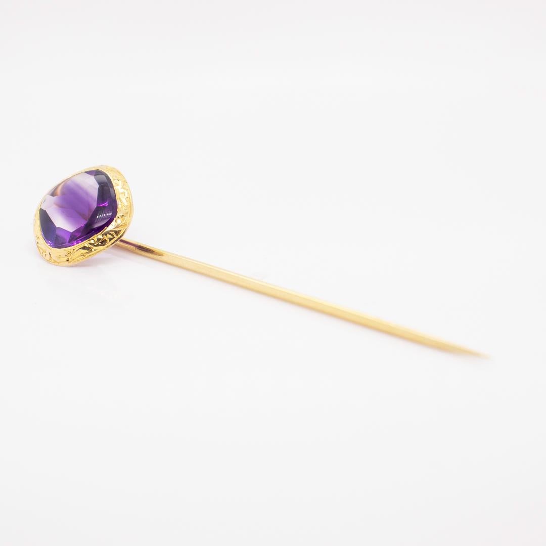 Antique Signed American Edwardian 14k Gold and Amethyst Stick Pin For Sale 1