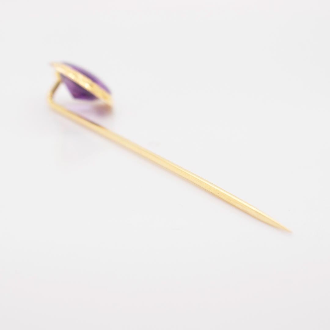 Antique Signed American Edwardian 14k Gold and Amethyst Stick Pin For Sale 2