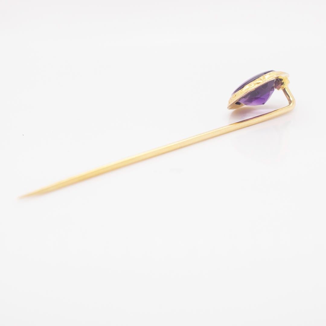Antique Signed American Edwardian 14k Gold and Amethyst Stick Pin For Sale 4
