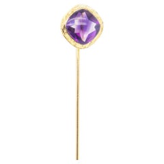 Antique Signed American Edwardian 14k Gold and Amethyst Stick Pin