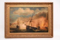 Tableau à l'huile ancien sur le thème nautique, signé et encadré