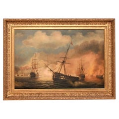 Tableau à l'huile ancien sur le thème nautique, signé et encadré