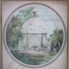 Antique Signed And Numbered Print “Aviary In The Winter” By Adrien Chan C1899