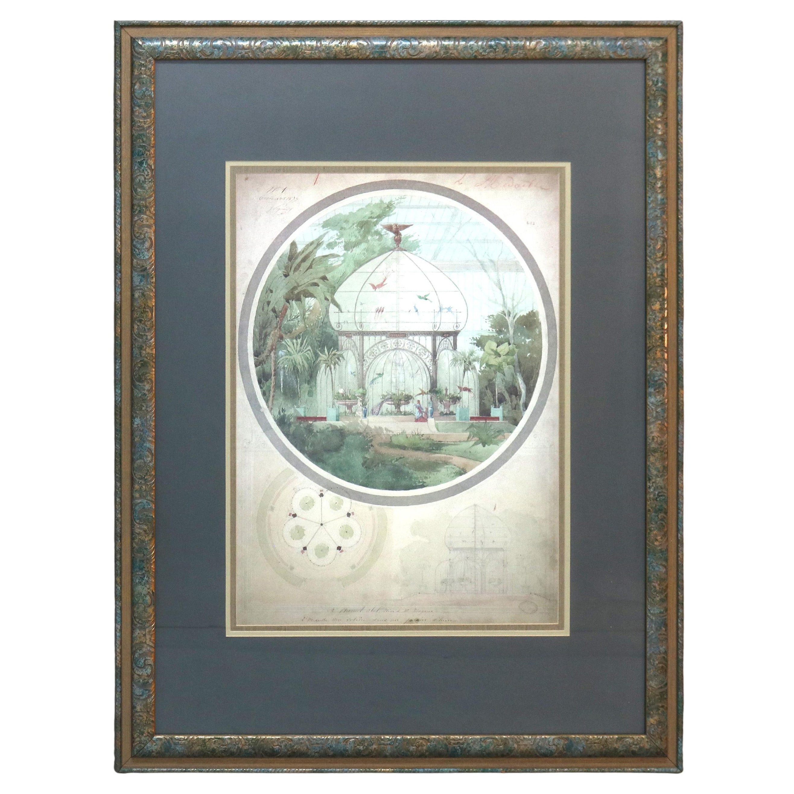 Antique Signed And Numbered Print “Aviary In The Winter” By Adrien Chan C1899 For Sale