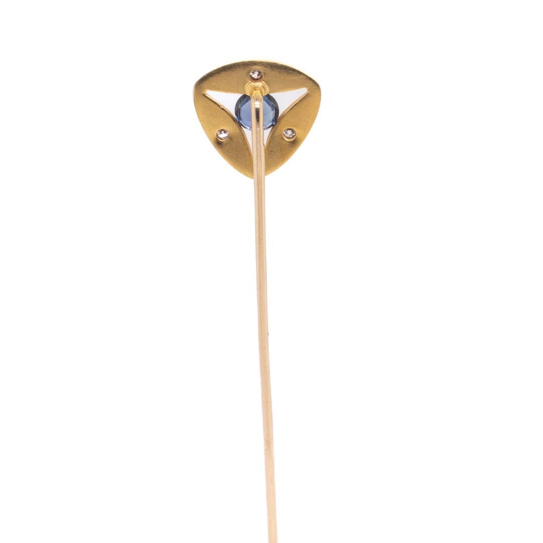 Antique Signed Art Deco Gold, Diamond, & Sapphire Stick Pin by The Brassler Co. For Sale 10