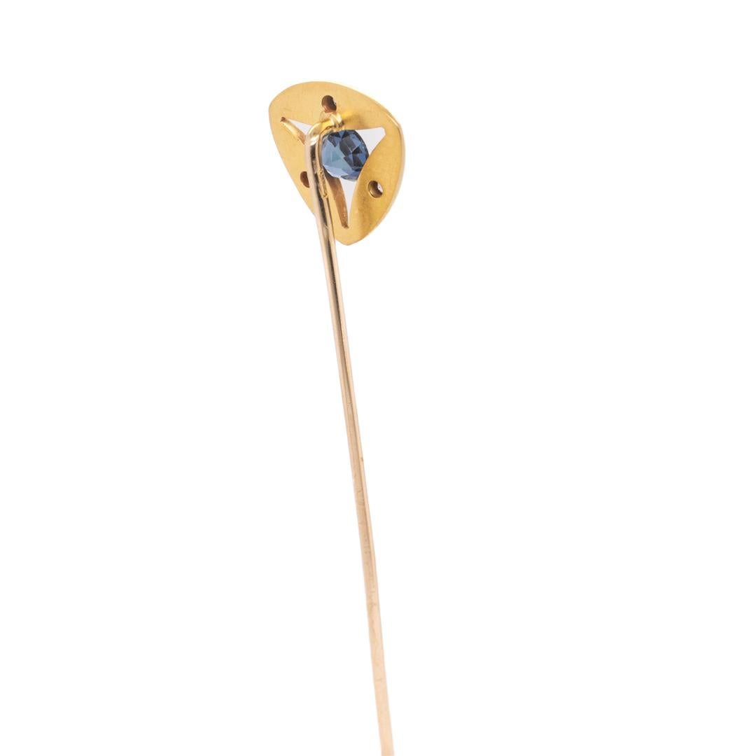 Antique Signed Art Deco Gold, Diamond, & Sapphire Stick Pin by The Brassler Co. For Sale 11