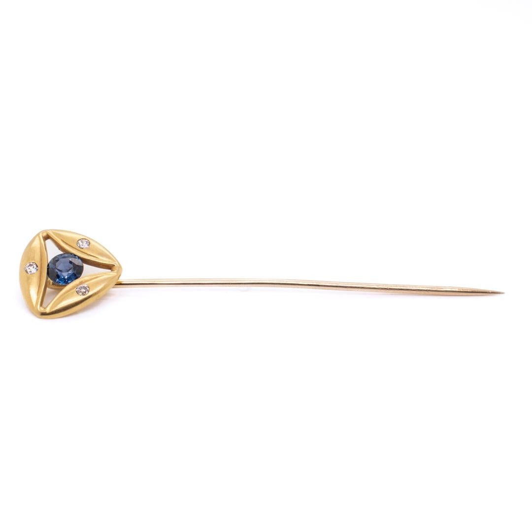 Antique Signed Art Deco Gold, Diamond, & Sapphire Stick Pin by The Brassler Co. For Sale 3