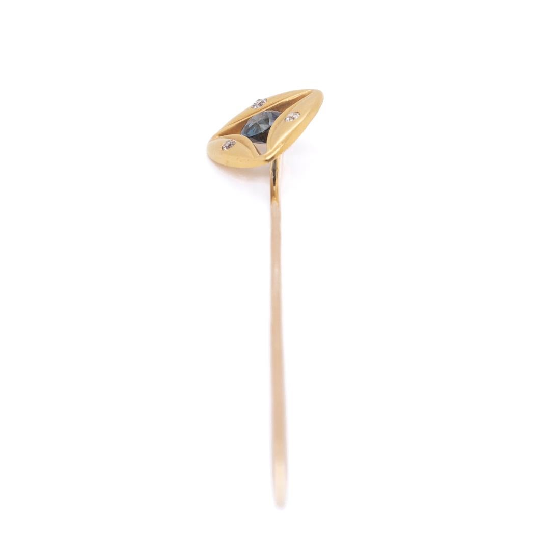 Antique Signed Art Deco Gold, Diamond, & Sapphire Stick Pin by The Brassler Co. For Sale 4