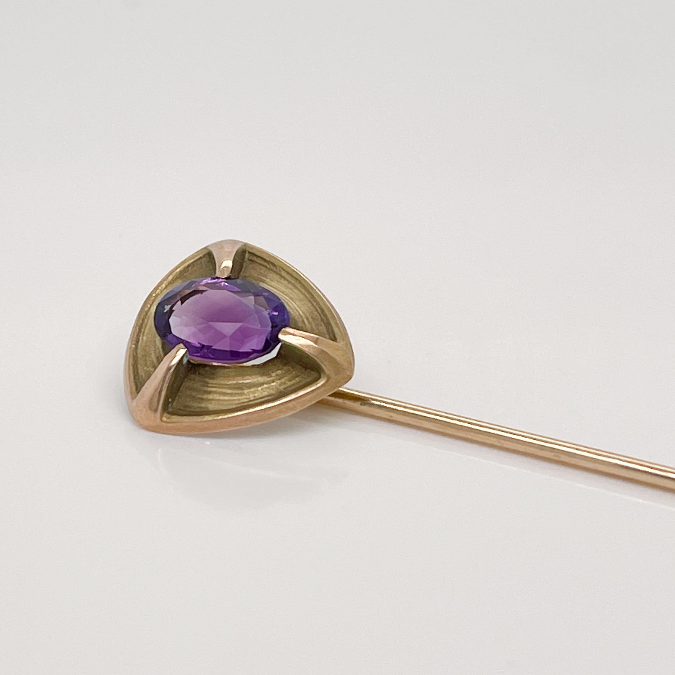 Broche ancienne Art Nouveau en améthyste et or 14 carats signée Brassler Co. en vente 1