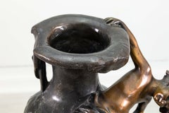 Antique Signed August Moreau Bronze Cherub and Dragonfly Vase on Marble Base