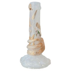Antique Signed Baccarat Opalescent Crystal Snake Vase with Gilding 