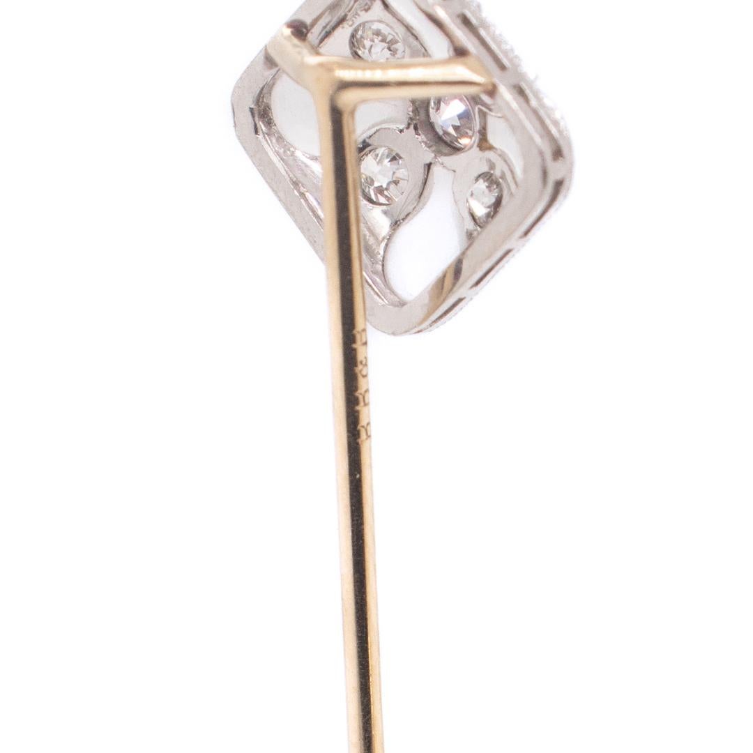 Antique Signed Bailey, Banks & Biddle Art Deco Rock Crystal & Diamond Stick Pin For Sale 5